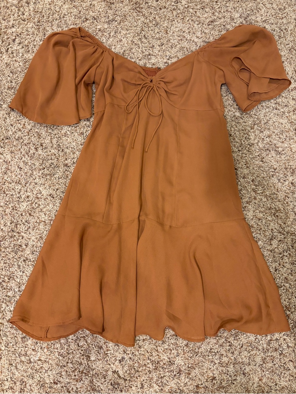 Abercrombie & Fitch Rust Off-Shoulder Tie-Front Dress